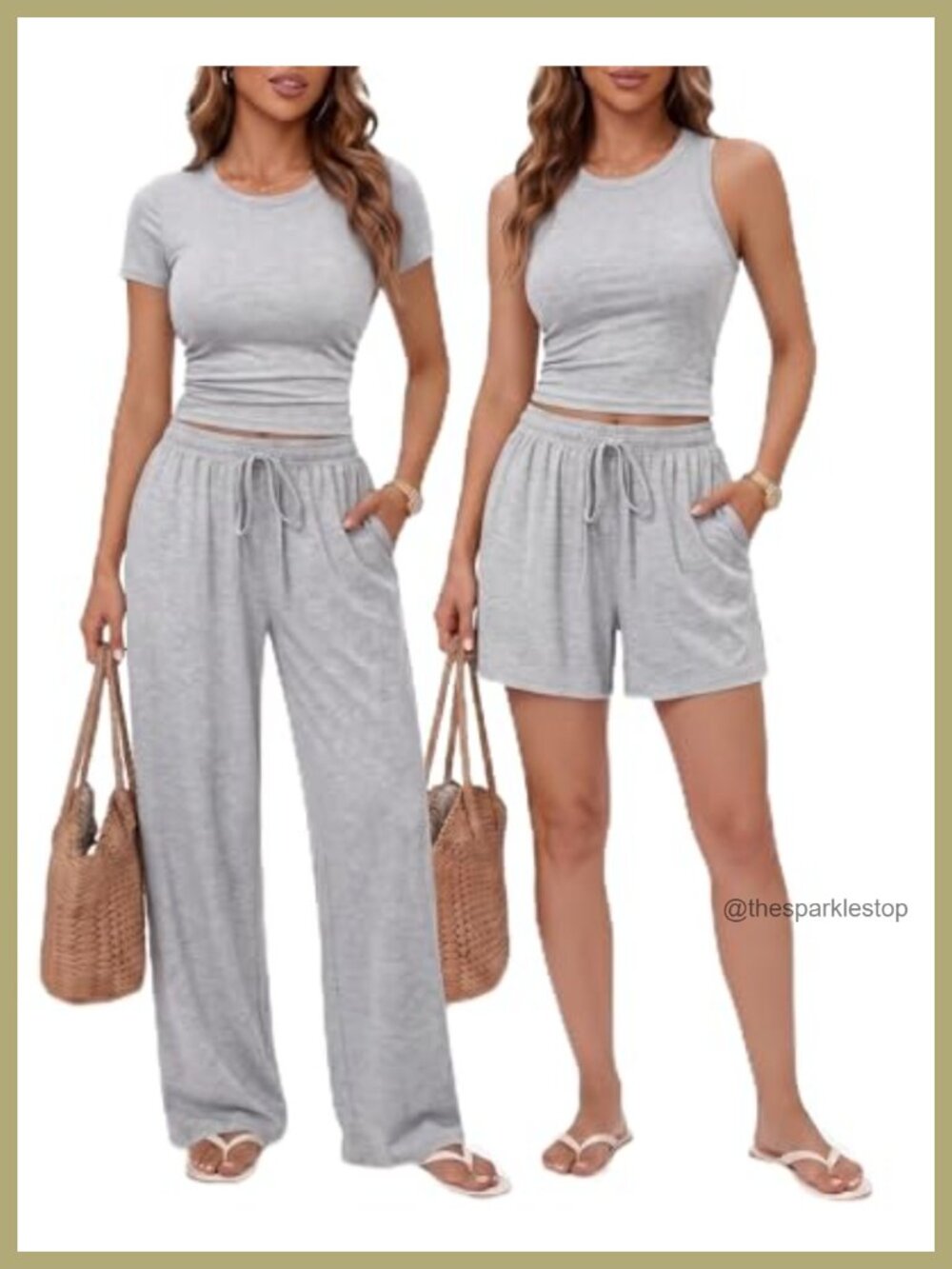 4 Piece Lounge Set Sleeveless Tank Tee Shorts & Wide Leg Pants Travel Casual